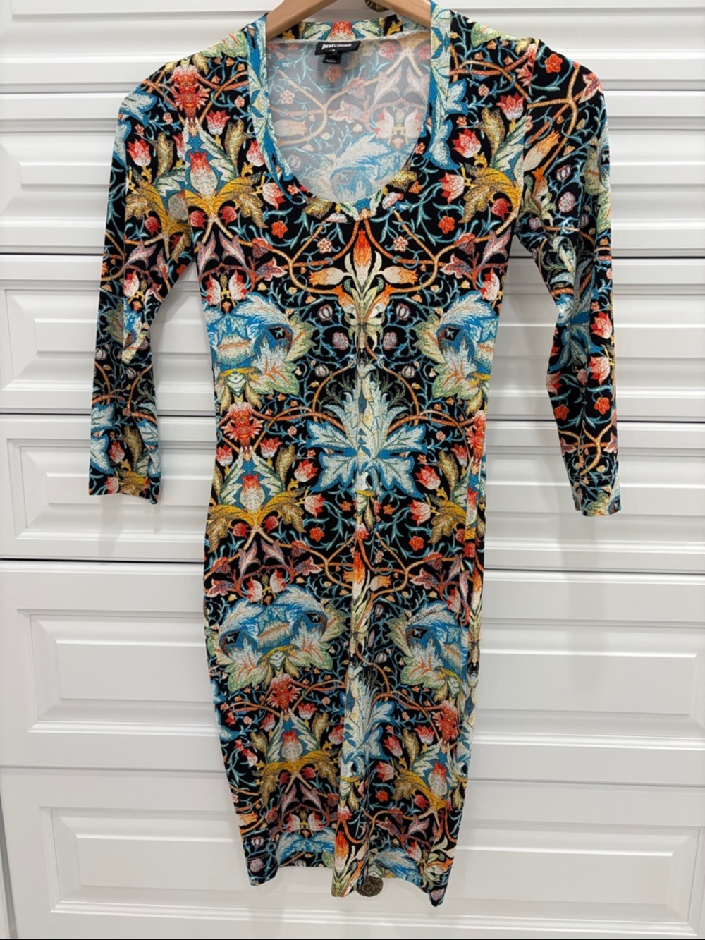 Just Cavalli/Roberto Cavalli (Floral Mosaic Scoop Neck Bodycon Dress.